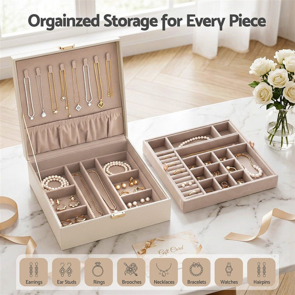 Embellir Jewellery Box 2 Layer Storage Organiser Leather Display White Awezingly