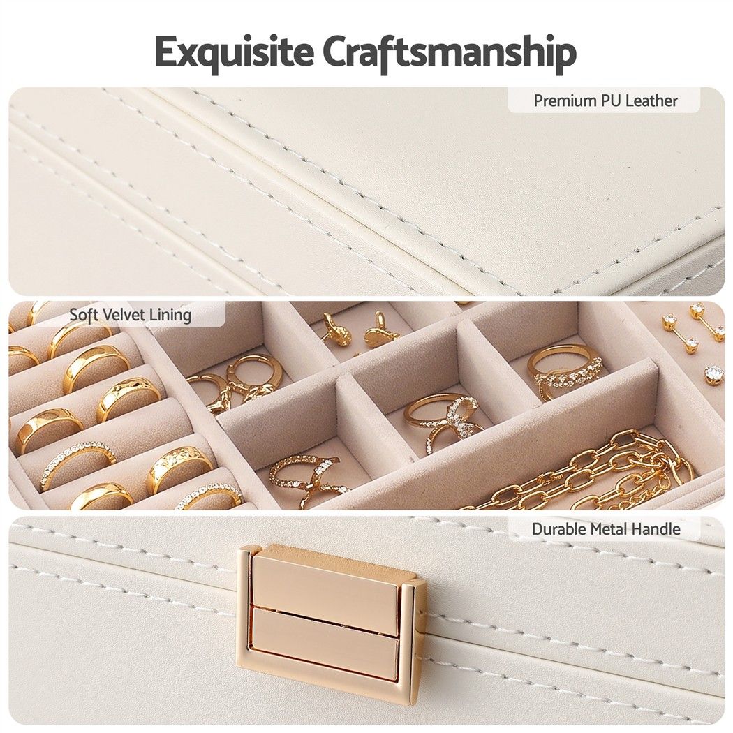 Embellir Jewellery Box 2 Layer Storage Organiser Leather Display White Awezingly