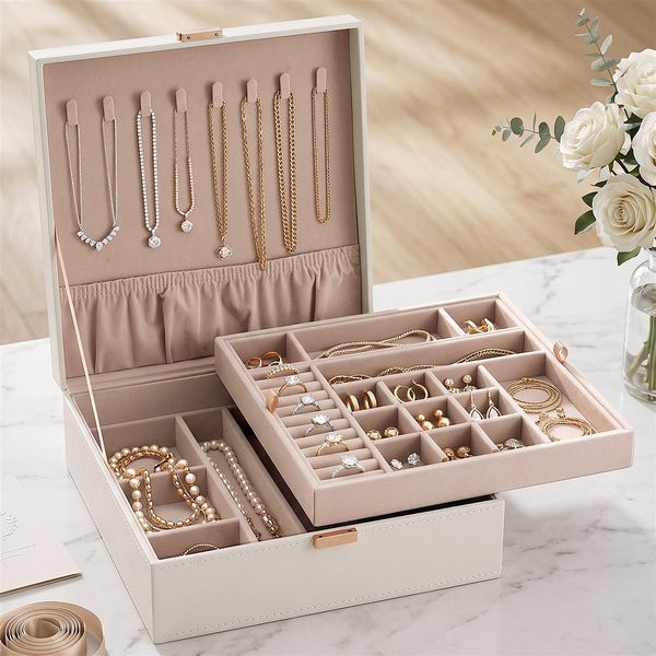 Embellir Jewellery Box 2 Layer Storage Organiser Leather Display White Awezingly