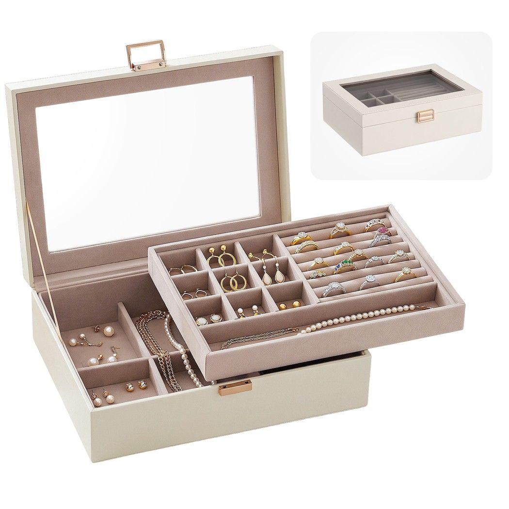Embellir 2 Layer Jewellery Box Organiser with Clear Lid White Awezingly
