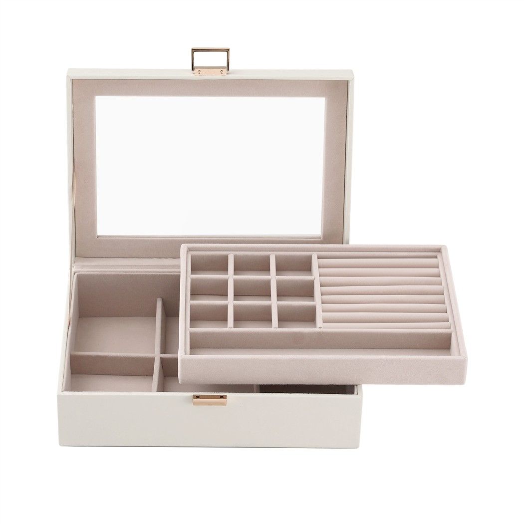 Embellir 2 Layer Jewellery Box Organiser with Clear Lid White Awezingly