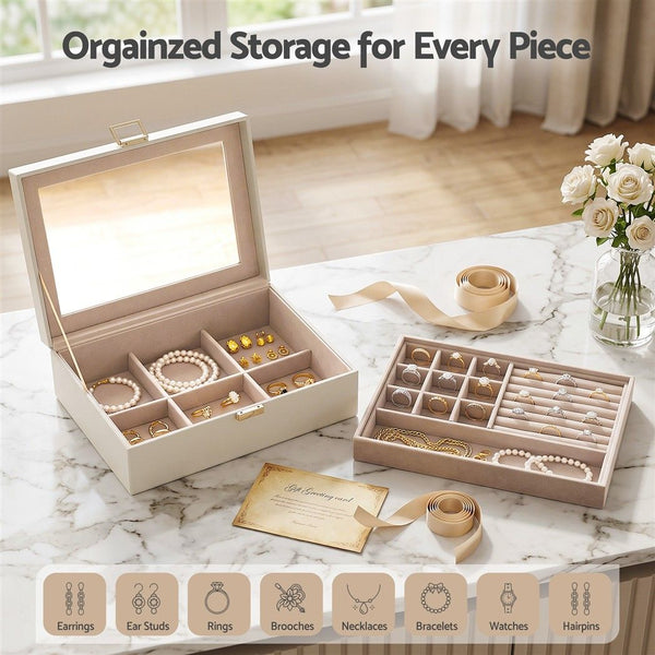 Embellir 2 Layer Jewellery Box Organiser with Clear Lid White Awezingly