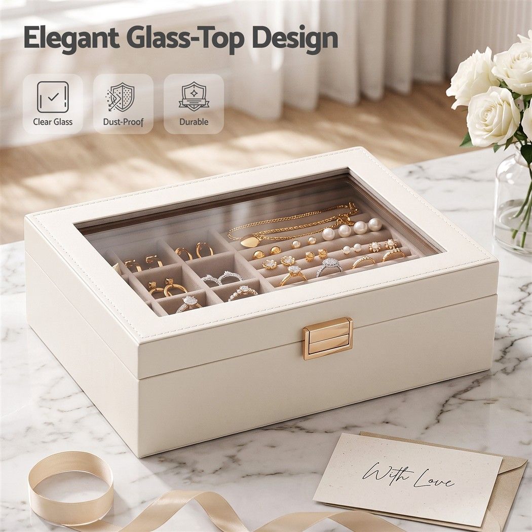 Embellir 2 Layer Jewellery Box Organiser with Clear Lid White Awezingly