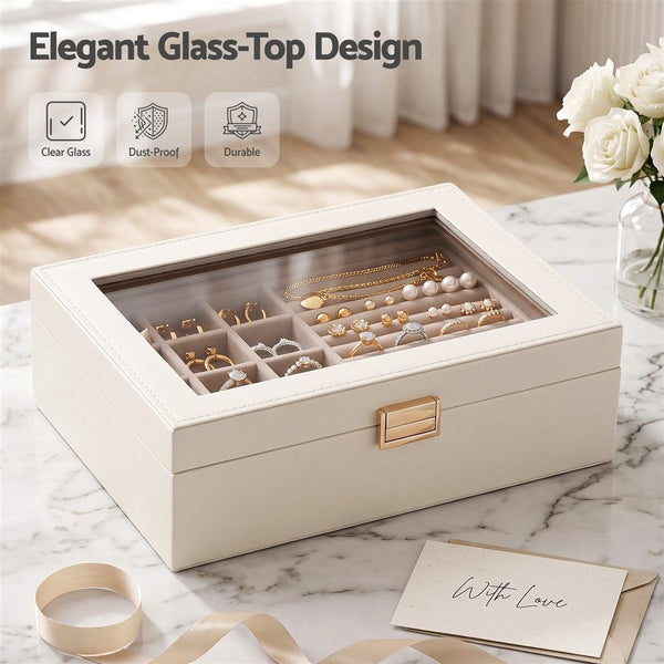 Embellir 2 Layer Jewellery Box Organiser with Clear Lid White Awezingly