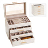 Embellir Jewellery Box 4 Layer Organiser Storage Case Glass Lid Drawers White