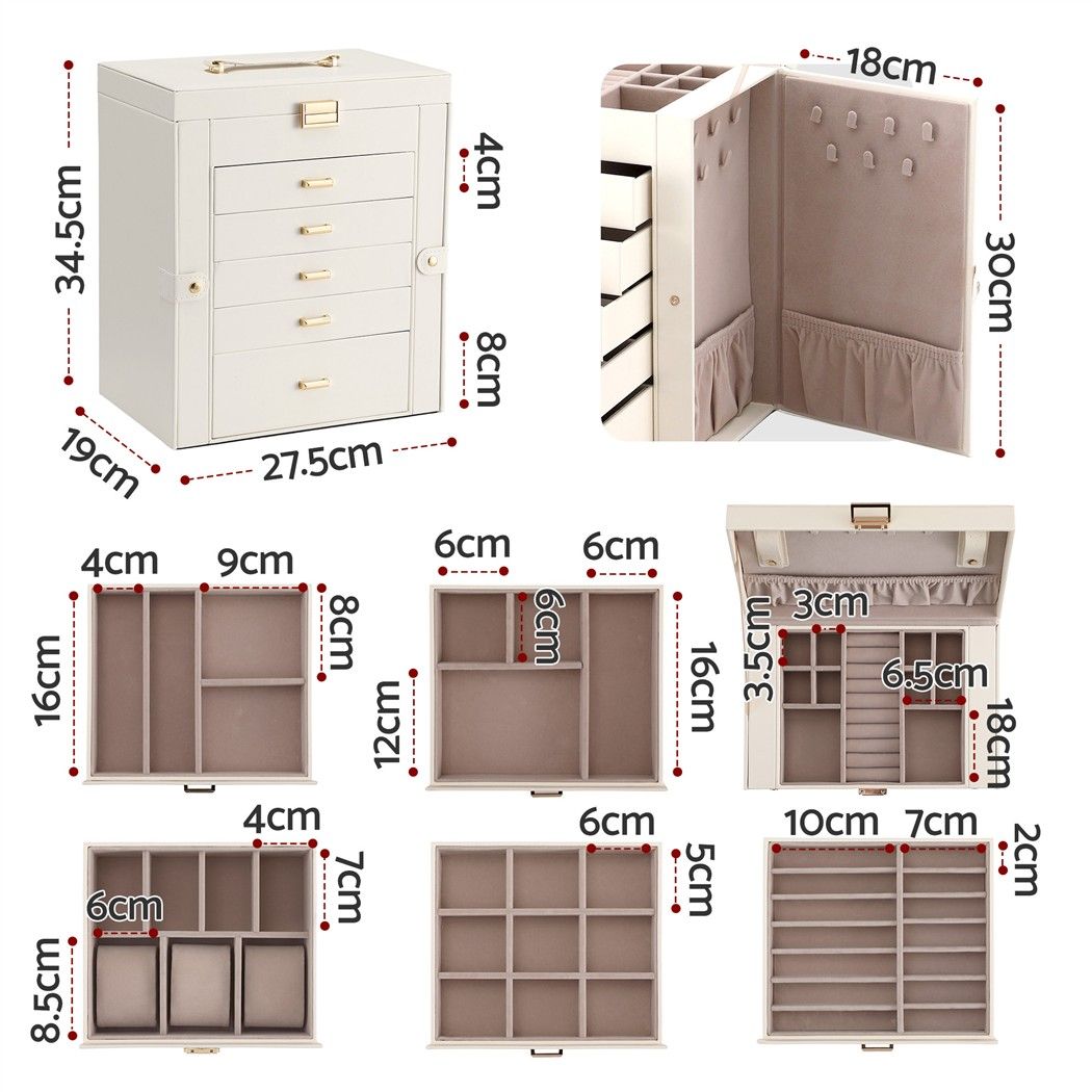Embellir Jewellery Box 6 Layer Organiser Large Display Case Storage Awezingly