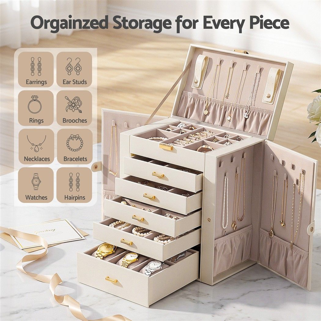 Embellir Jewellery Box 6 Layer Organiser Large Display Case Storage Awezingly