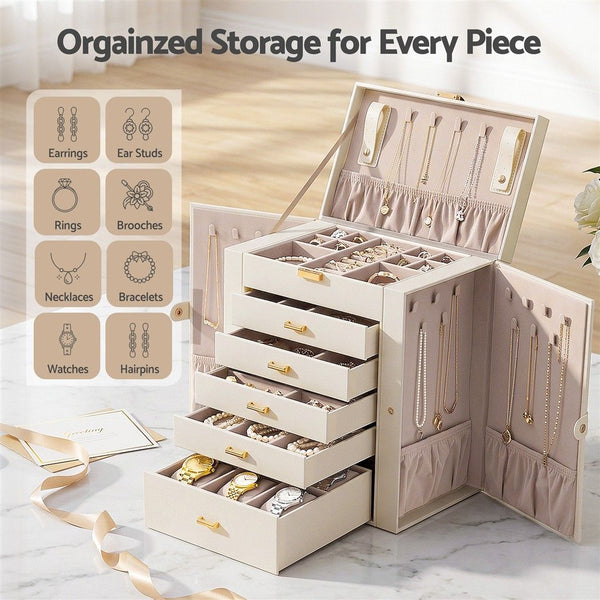 Embellir Jewellery Box 6 Layer Organiser Large Display Case Storage Awezingly