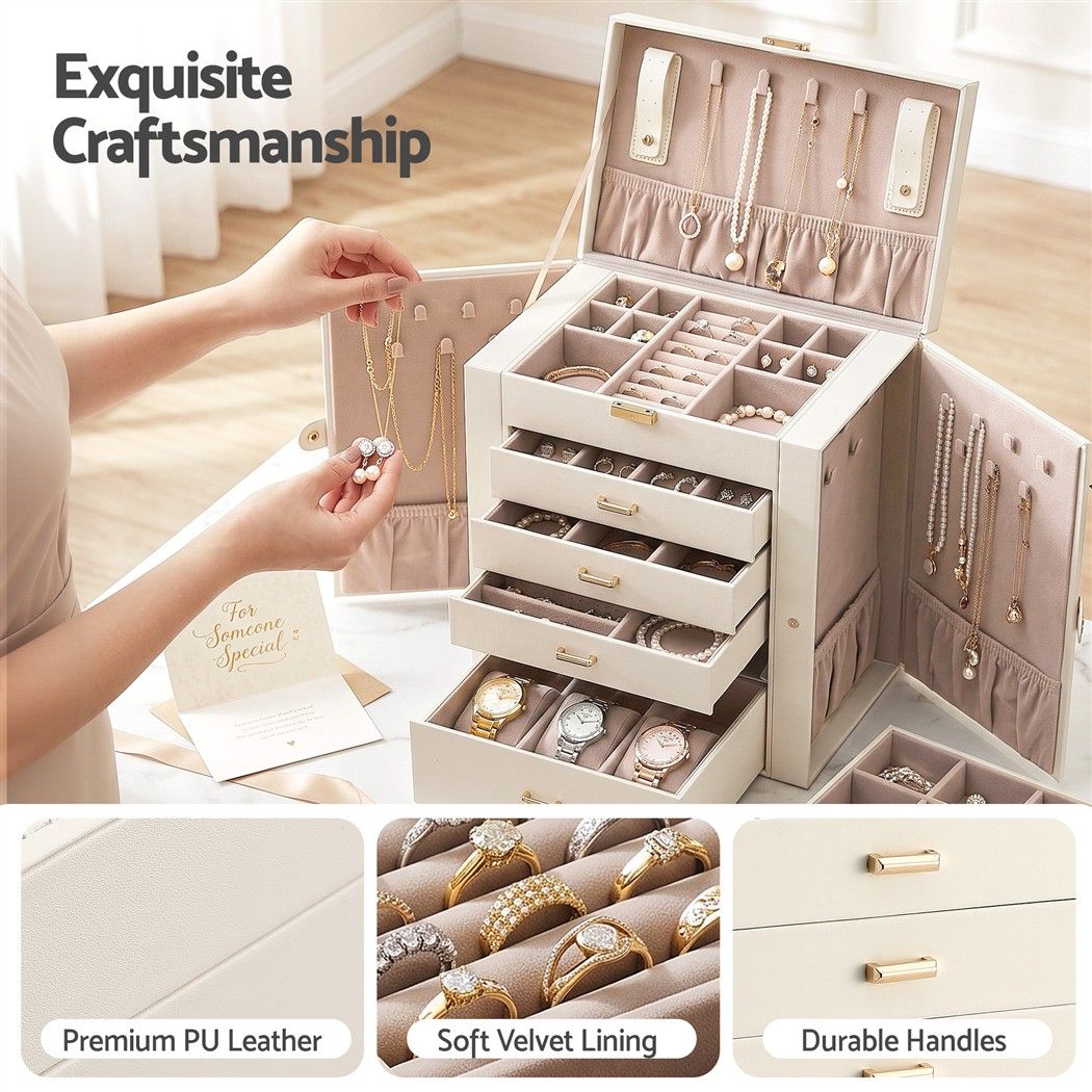 Embellir Jewellery Box 6 Layer Organiser Large Display Case Storage Awezingly