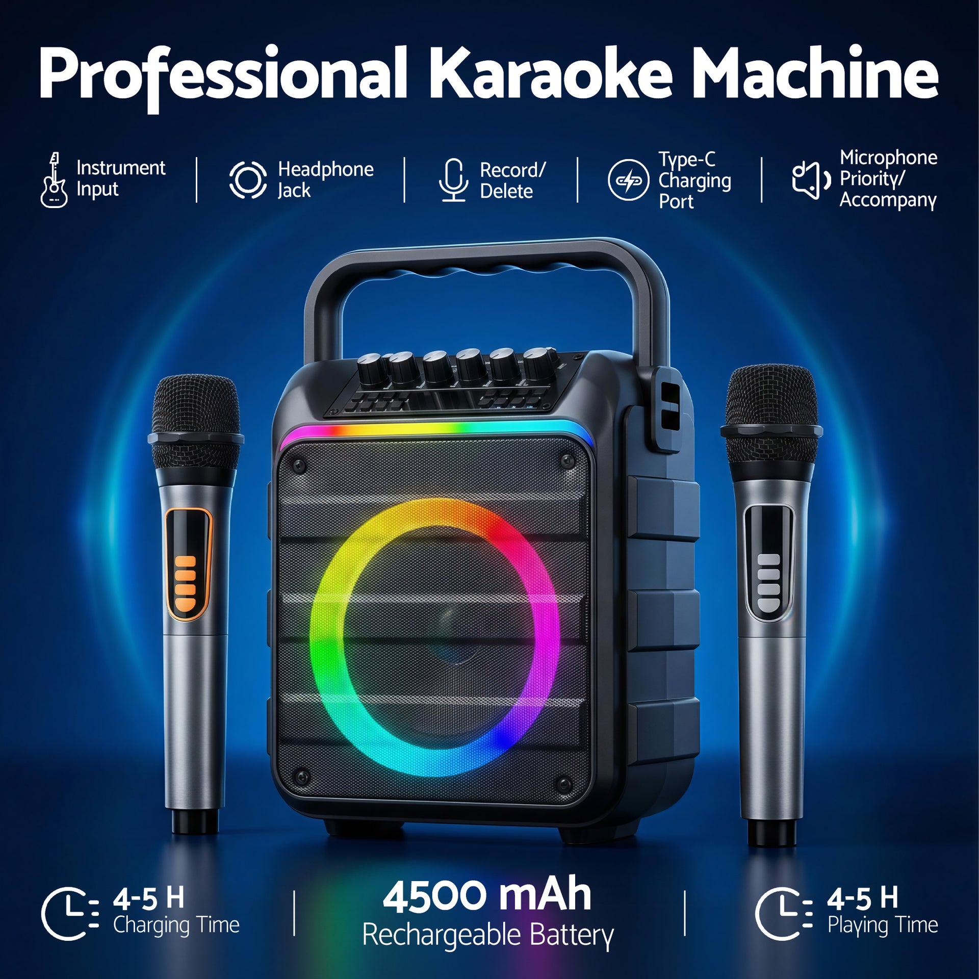 Alpha Portable Karaoke Machine with 2 Wireless Microphones Bluetooth 5.3 Awezingly