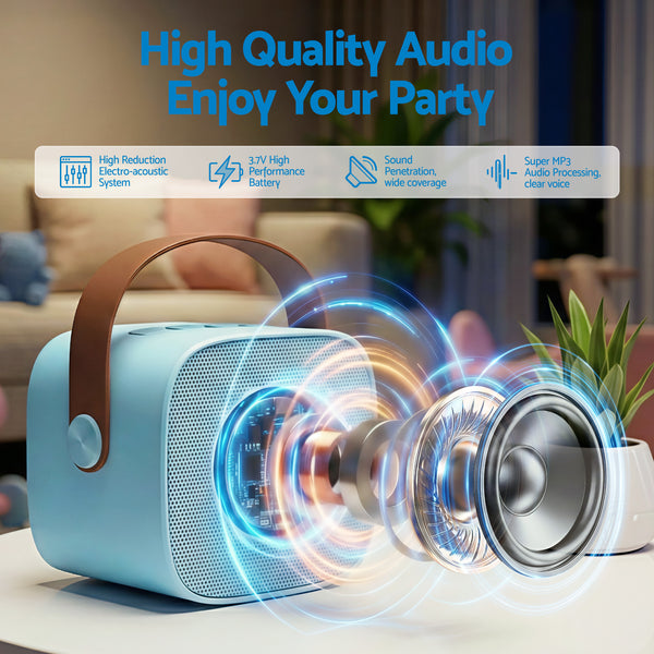 Alpha Mini Portable Karaoke Machine for Adults Kids with 2 Wireless Microphones Awezingly