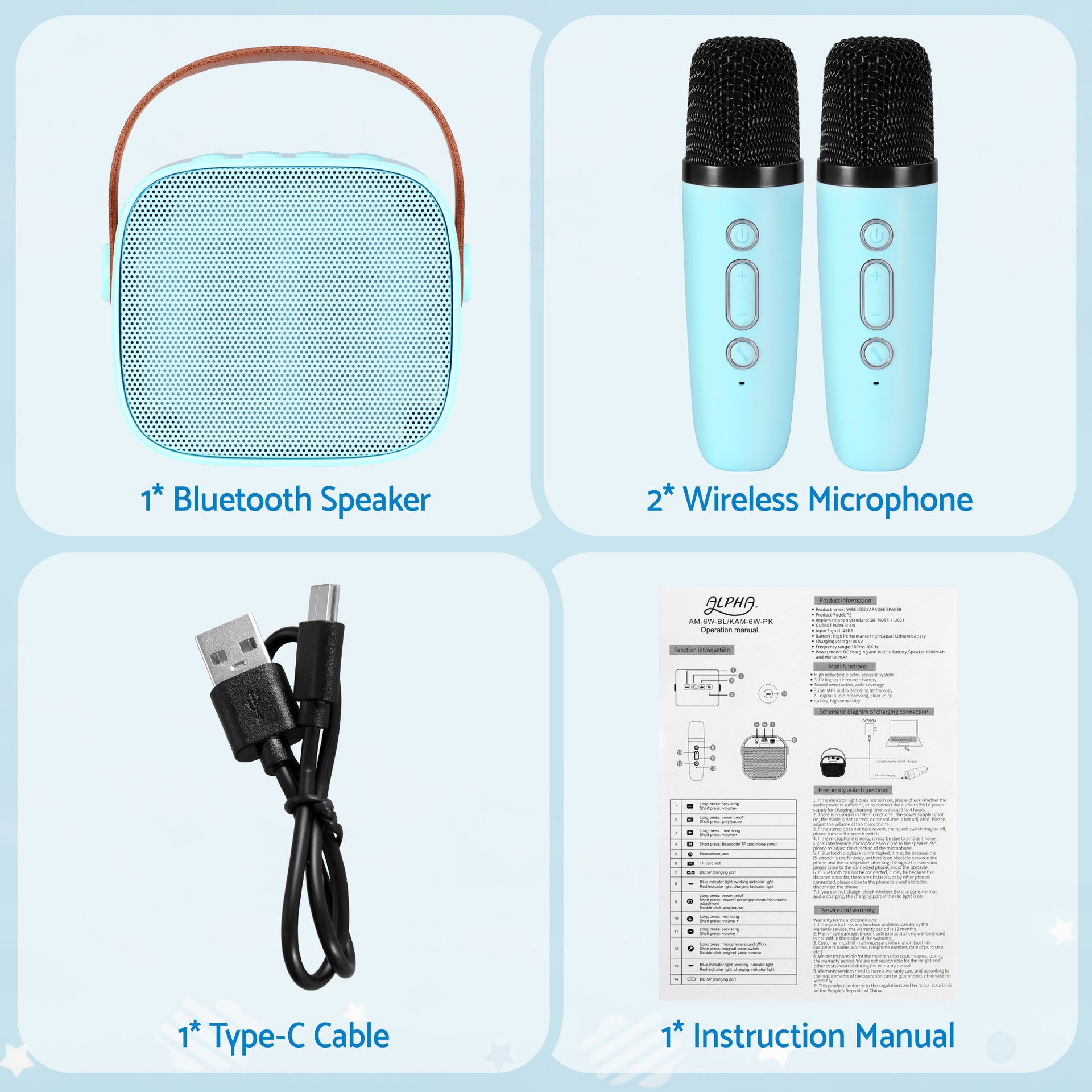 Alpha Mini Portable Karaoke Machine for Adults Kids with 2 Wireless Microphones Awezingly