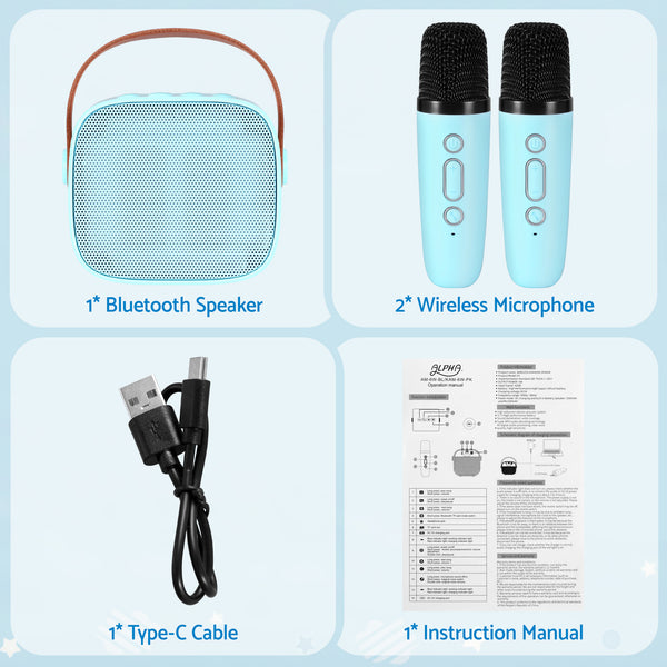 Alpha Mini Portable Karaoke Machine for Adults Kids with 2 Wireless Microphones Awezingly