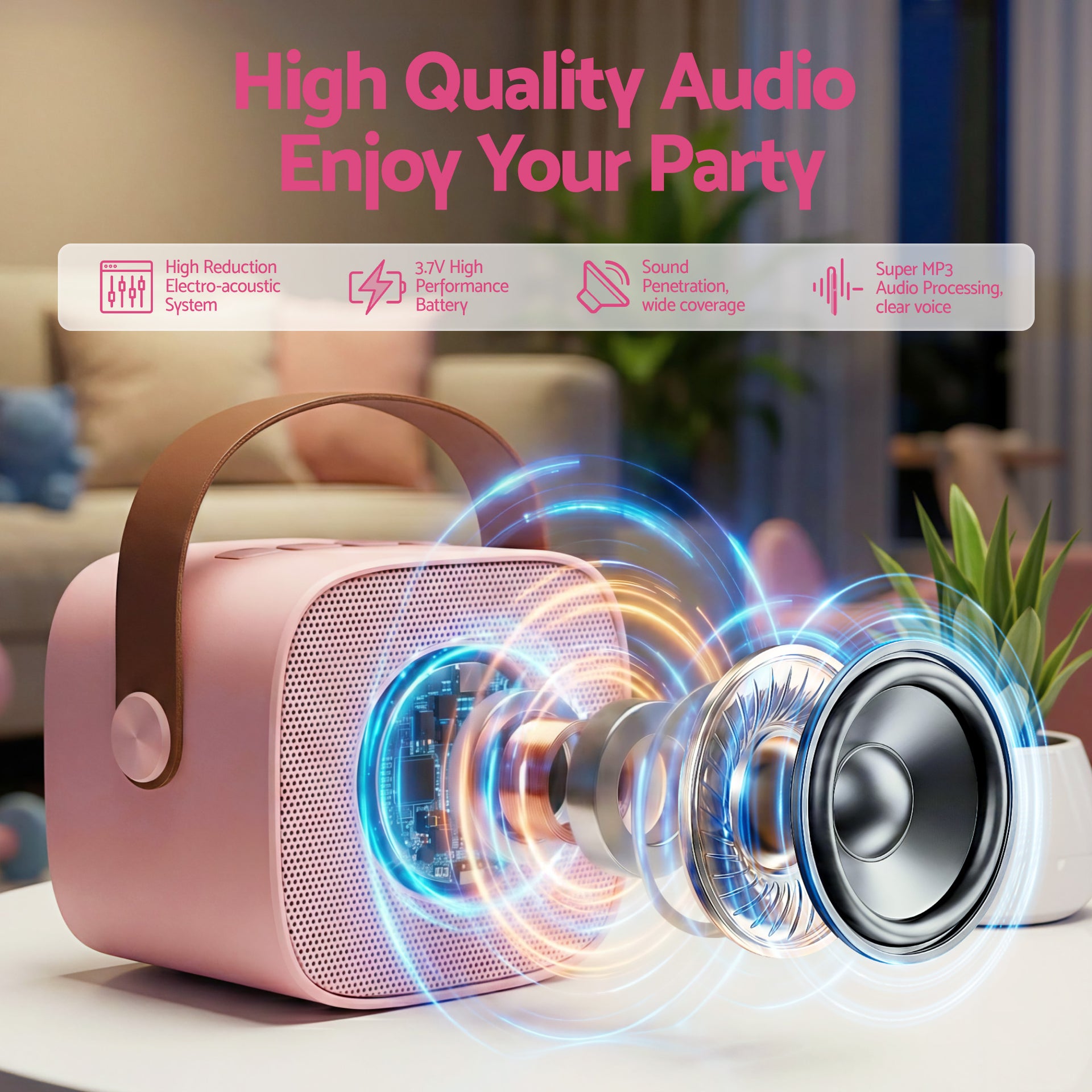 Alpha Mini Portable Karaoke Machine for Adults Kids with 2 Wireless Microphones Awezingly