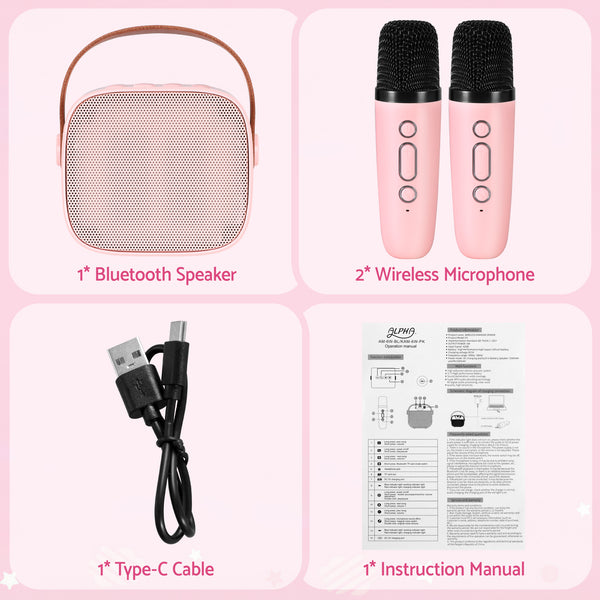 Alpha Mini Portable Karaoke Machine for Adults Kids with 2 Wireless Microphones Awezingly