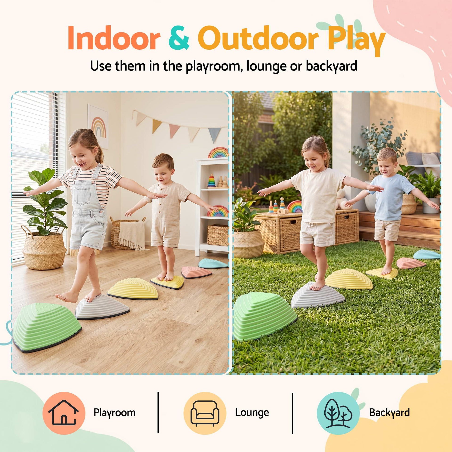 Keezi Kids Stepping Stones 6PCS Balance Stones Indoor Outdoor Toy Awezingly