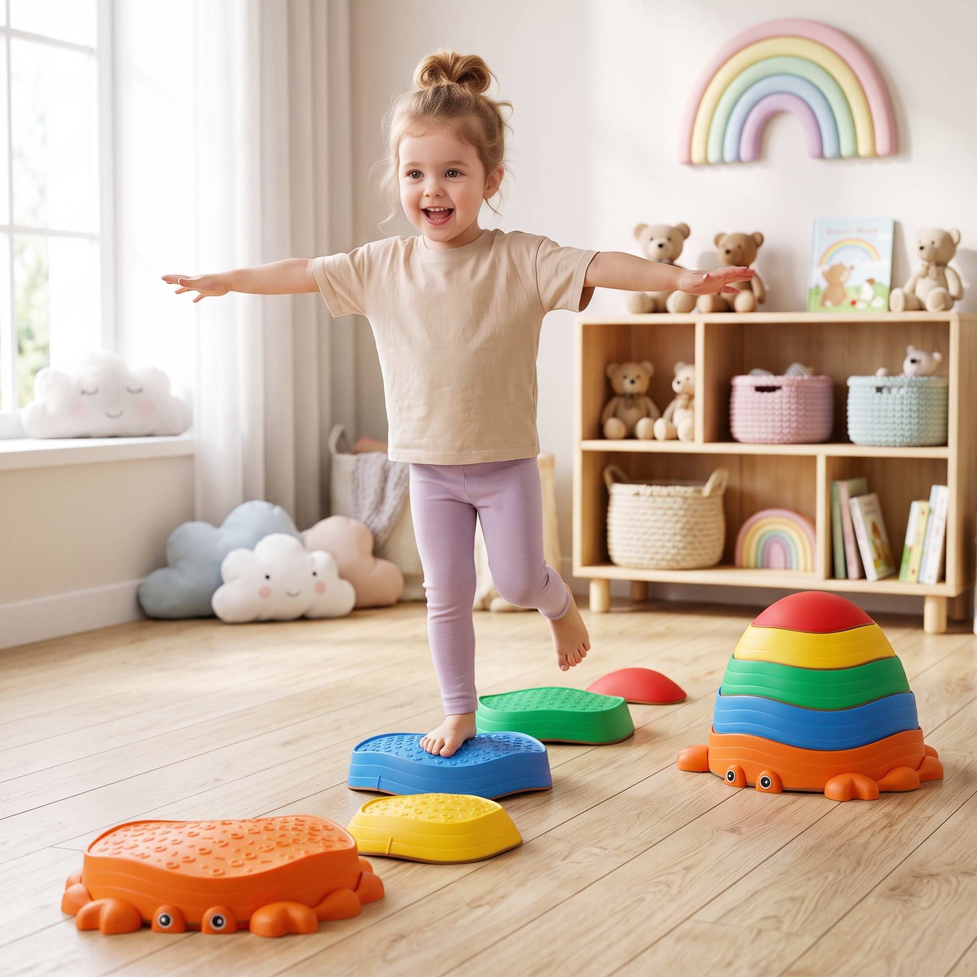 Keezi Kids Stepping Stones Balance Stone Set Crab Indoor Outdoor 5PCS Awezingly