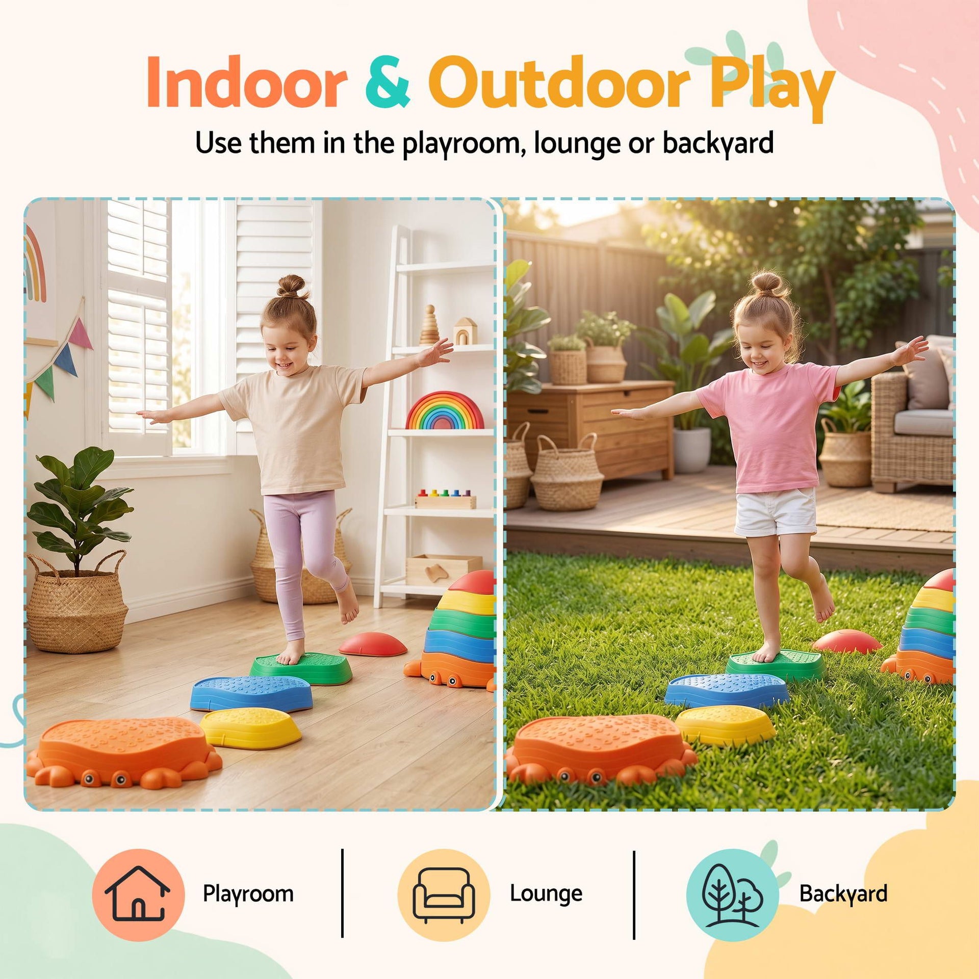 Keezi Kids Stepping Stones Balance Stone Set Crab Indoor Outdoor 5PCS Awezingly