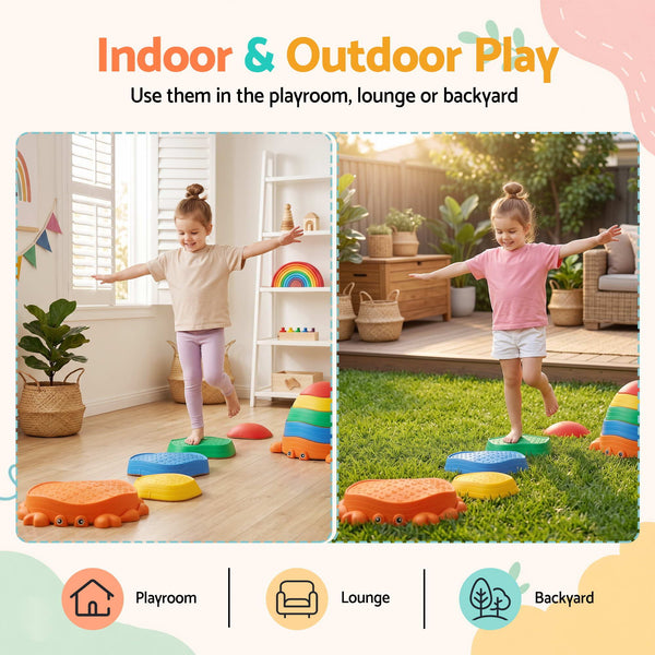 Keezi Kids Stepping Stones Balance Stone Set Crab Indoor Outdoor 5PCS Awezingly