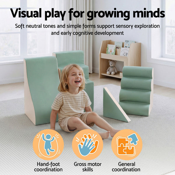 Keezi Kids Climbing Blocks 4-Piece Foam Toddler Playset Soft Indoor Climbing Toy Rocker Awezingly