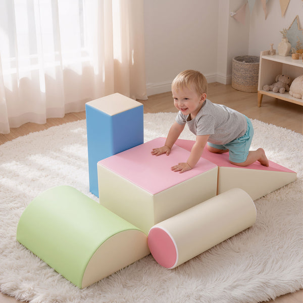 Keezi Kids Climbing Blocks 5-Piece Foam Toddler Playset Soft Indoor Climbing Toy Rocker Awezingly