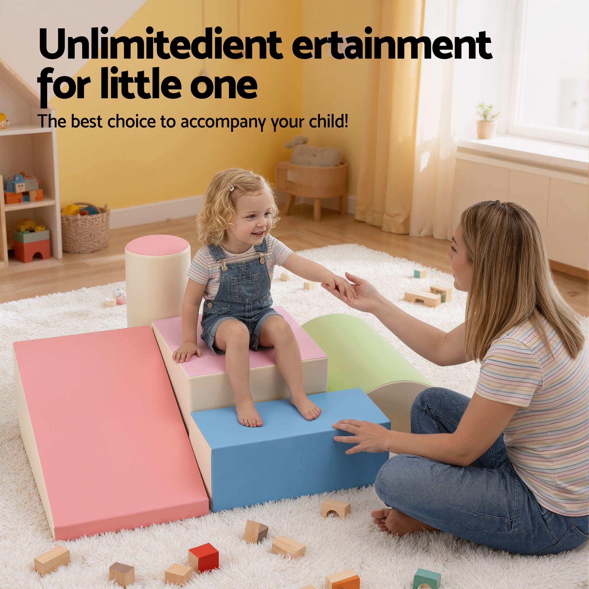 Keezi Kids Climbing Blocks 5-Piece Foam Toddler Playset Soft Indoor Climbing Toy Rocker Awezingly