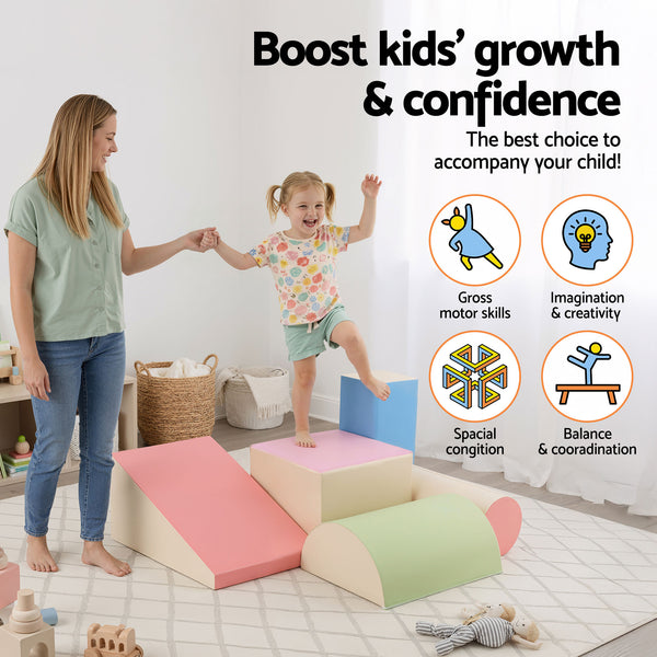 Keezi Kids Climbing Blocks 5-Piece Foam Toddler Playset Soft Indoor Climbing Toy Rocker Awezingly