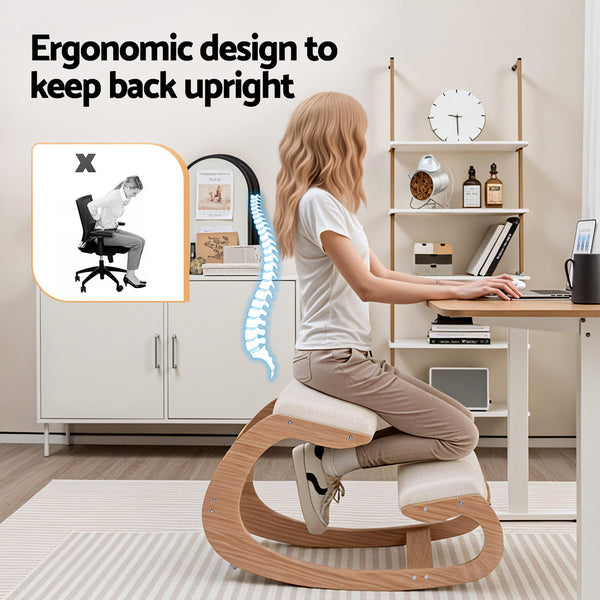 Artiss Kneeling Chair Ergonomic Posture Chair with Memory Foam Balance Stool for Home Office Gaming 120kg Weight Capacity Beige Awezingly