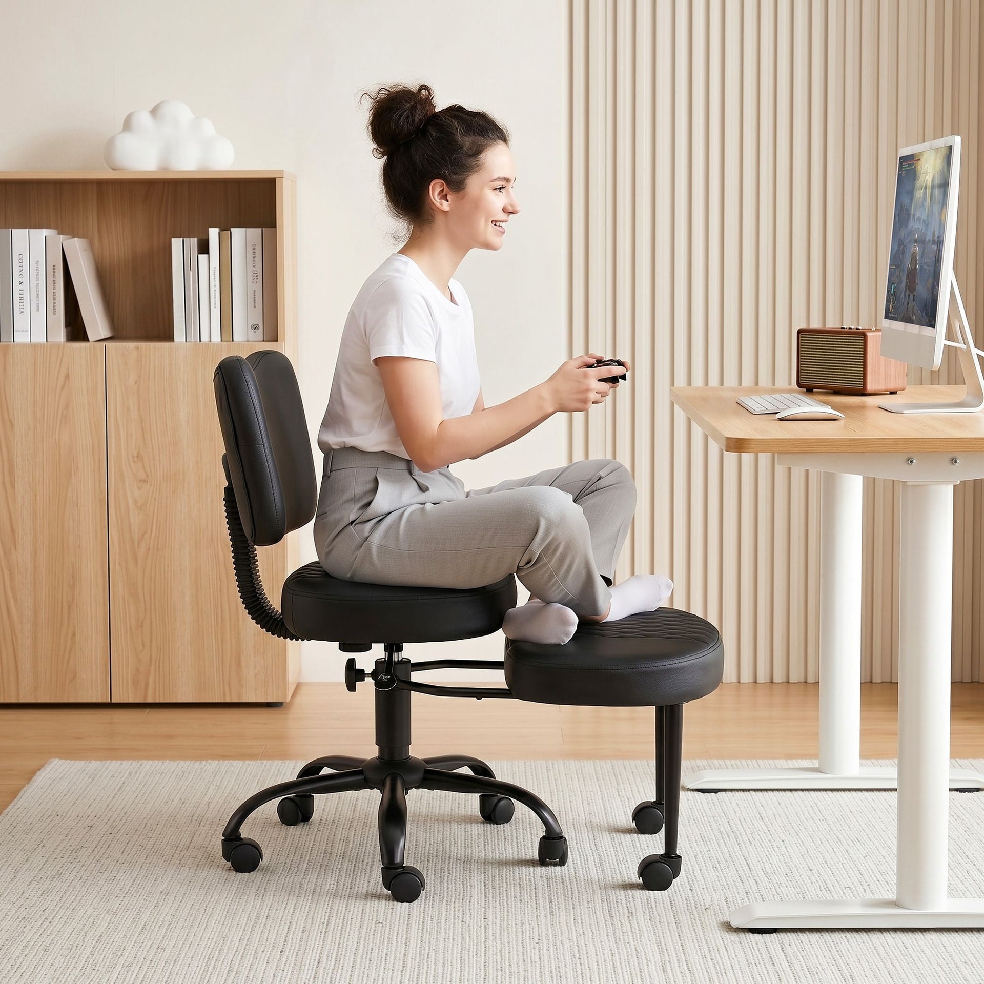 Artiss Cross Legged Kneeling Chair Adjustable Meditation Ergonomic Office Seat Awezingly