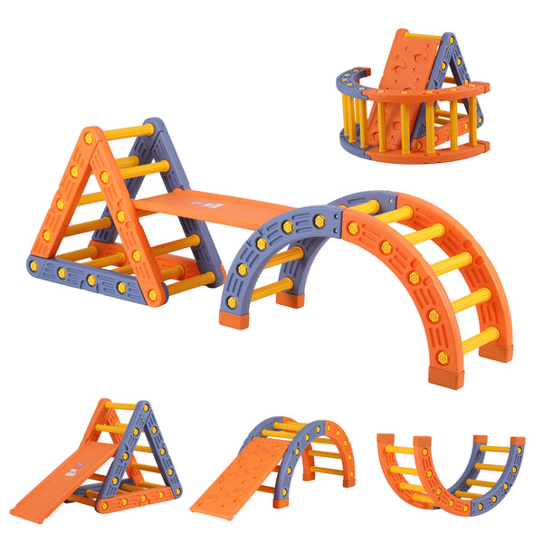 Kids Climbing Frame Set With Slide Indoor Outdoor Toddler Toys Pikler Triangle Climber With Arch Awezingly