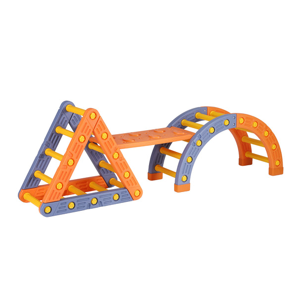 Kids Climbing Frame Set With Slide Indoor Outdoor Toddler Toys Pikler Triangle Climber With Arch Awezingly
