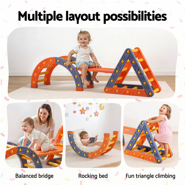 Kids Climbing Frame Set With Slide Indoor Outdoor Toddler Toys Pikler Triangle Climber With Arch Awezingly