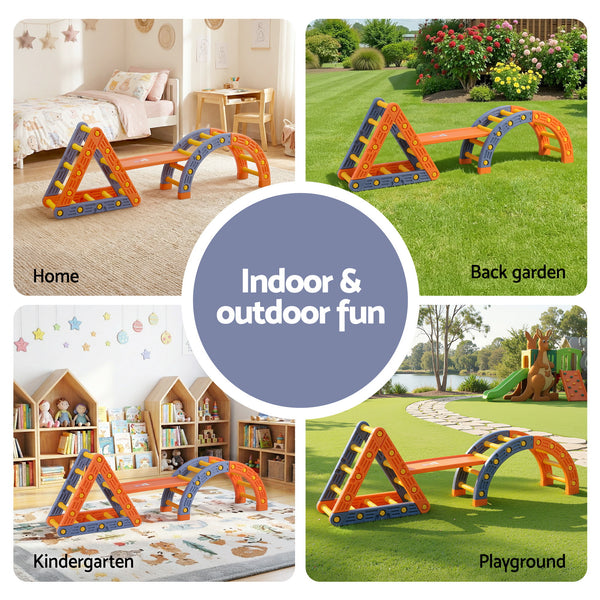 Kids Climbing Frame Set With Slide Indoor Outdoor Toddler Toys Pikler Triangle Climber With Arch Awezingly