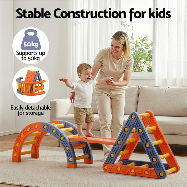 Kids Climbing Frame Set With Slide Indoor Outdoor Toddler Toys Pikler Triangle Climber With Arch Awezingly