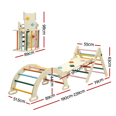 Keezi Kids Triangle Climbing Toys Set With Slide Indoor Outdoor Toddler Toys Pikler Climber With Arch