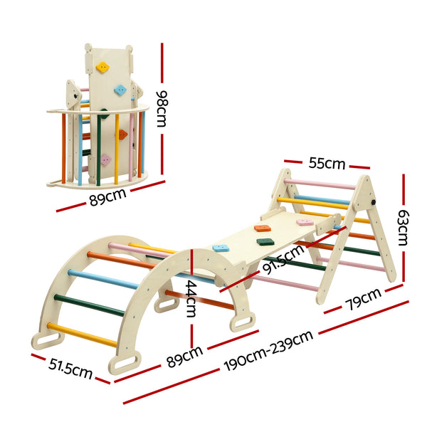 Keezi Kids Triangle Climbing Toys Set With Slide Indoor Outdoor Toddler Toys Pikler Climber With Arch Awezingly