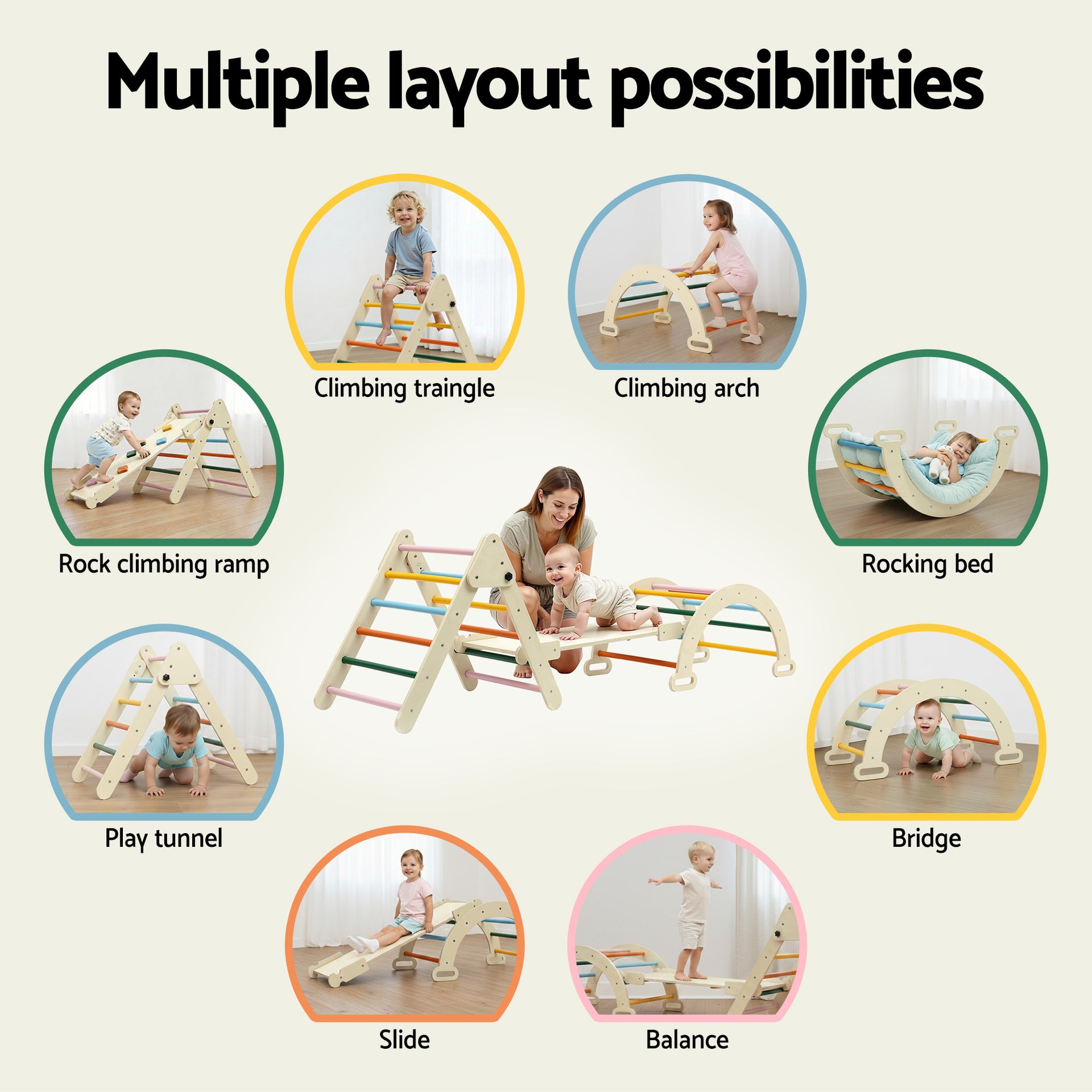 Keezi Kids Triangle Climbing Toys Set With Slide Indoor Outdoor Toddler Toys Pikler Climber With Arch Awezingly