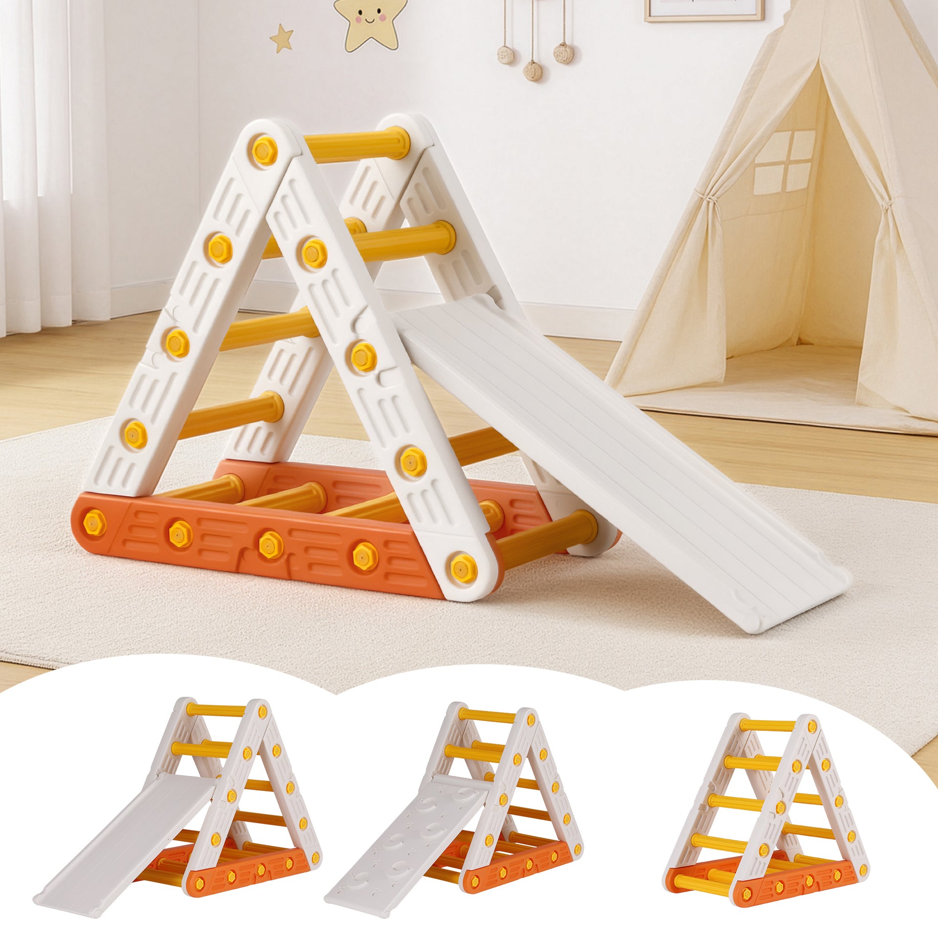 Keezi Kids Climbing Frame Set With Slide Indoor Outdoor Toddler Toys Pikler Triangle Climber Awezingly