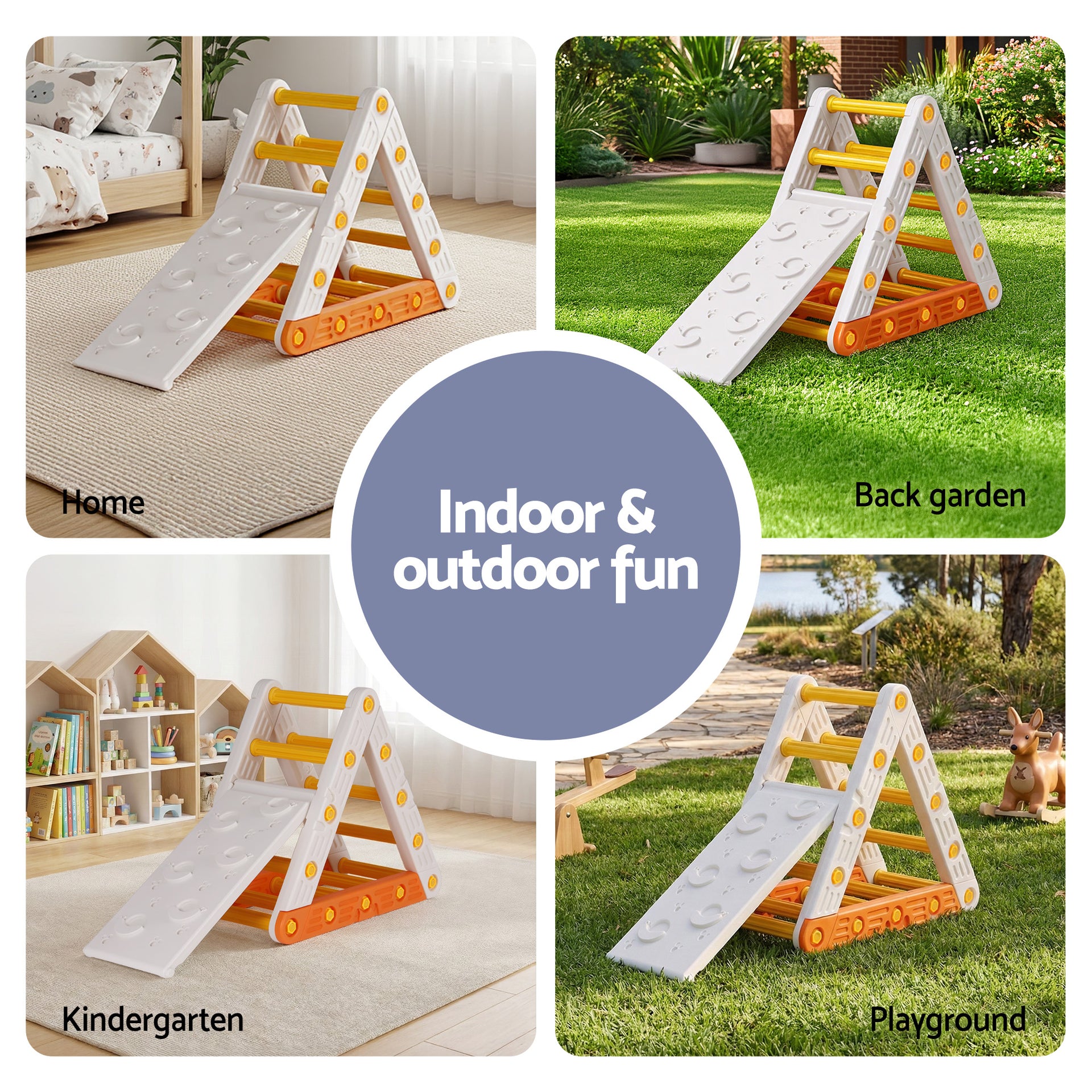 Keezi Kids Climbing Frame Set With Slide Indoor Outdoor Toddler Toys Pikler Triangle Climber Awezingly