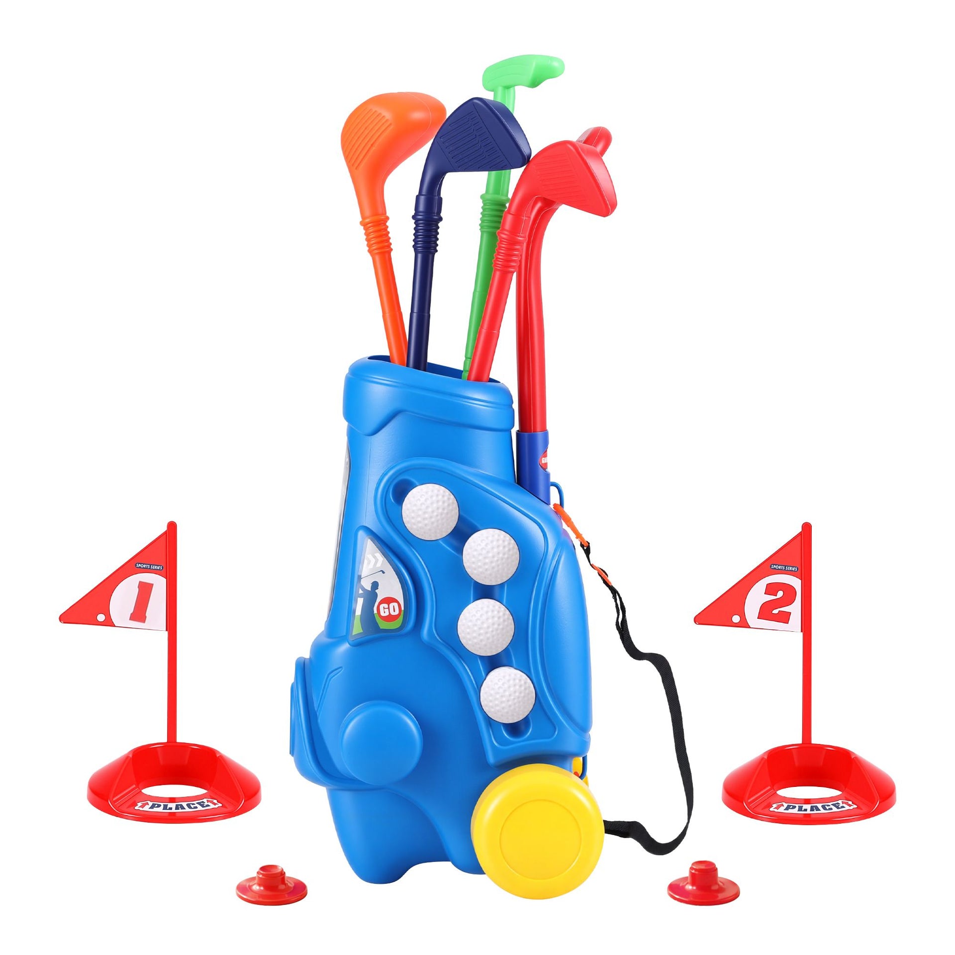 Keezi Kids Golf Set Toddler Club Set Pull Cart Indoor Outdoor Backyard Mini Toy Ages 2-6 Awezingly