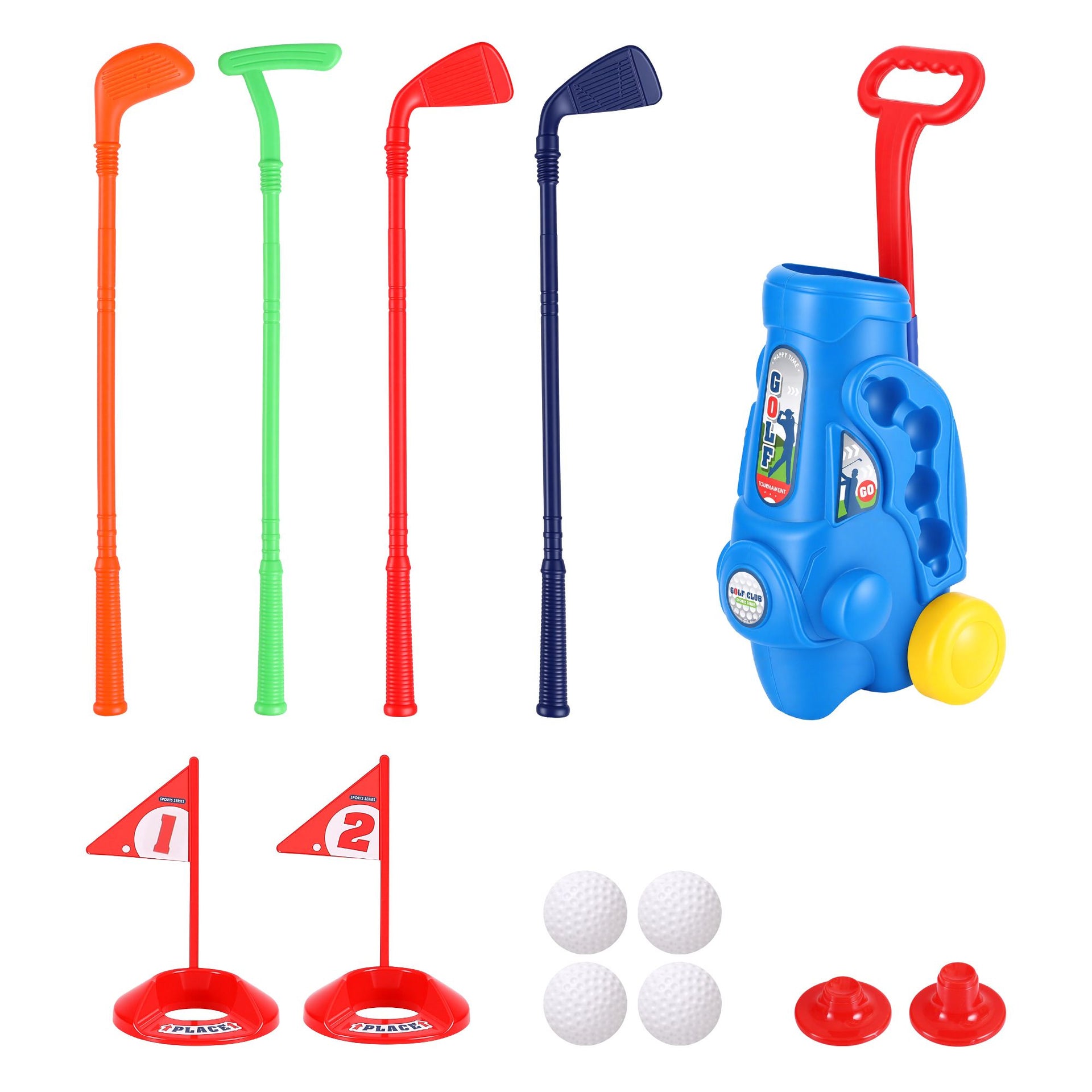 Keezi Kids Golf Set Toddler Club Set Pull Cart Indoor Outdoor Backyard Mini Toy Ages 2-6 Awezingly