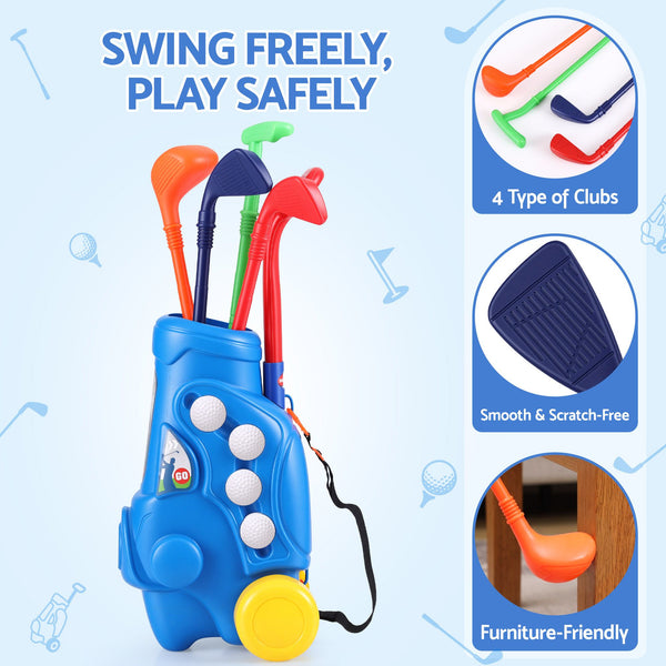 Keezi Kids Golf Set Toddler Club Set Pull Cart Indoor Outdoor Backyard Mini Toy Ages 2-6 Awezingly