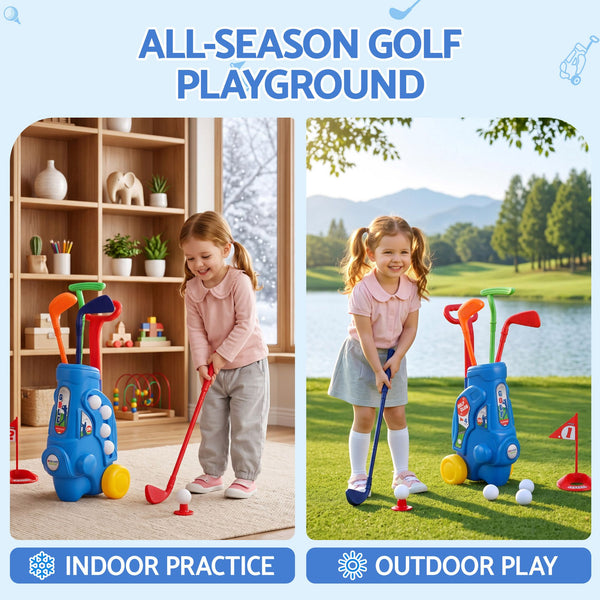 Keezi Kids Golf Set Toddler Club Set Pull Cart Indoor Outdoor Backyard Mini Toy Ages 2-6 Awezingly