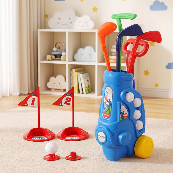 Keezi Kids Golf Set Toddler Club Set Pull Cart Indoor Outdoor Backyard Mini Toy Ages 2-6 Awezingly