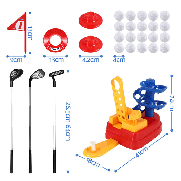 Keezi Kids Golf Toy Set with 20 Balls & 3 Adjustable Clubs, Foot Pedal Ball Launcher Portable Training Toy, Indoor Outdoor Backyard Sports Game for Ages 3-8 Awezingly
