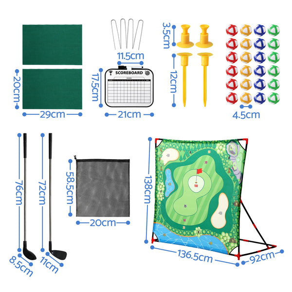 Keezi Kids Golf Chipping Game Set with Stand, 24 Sticky Balls, Adjustable Club & 2 Hitting Mats for Indoor Outdoor Ages 3-12 Play Awezingly