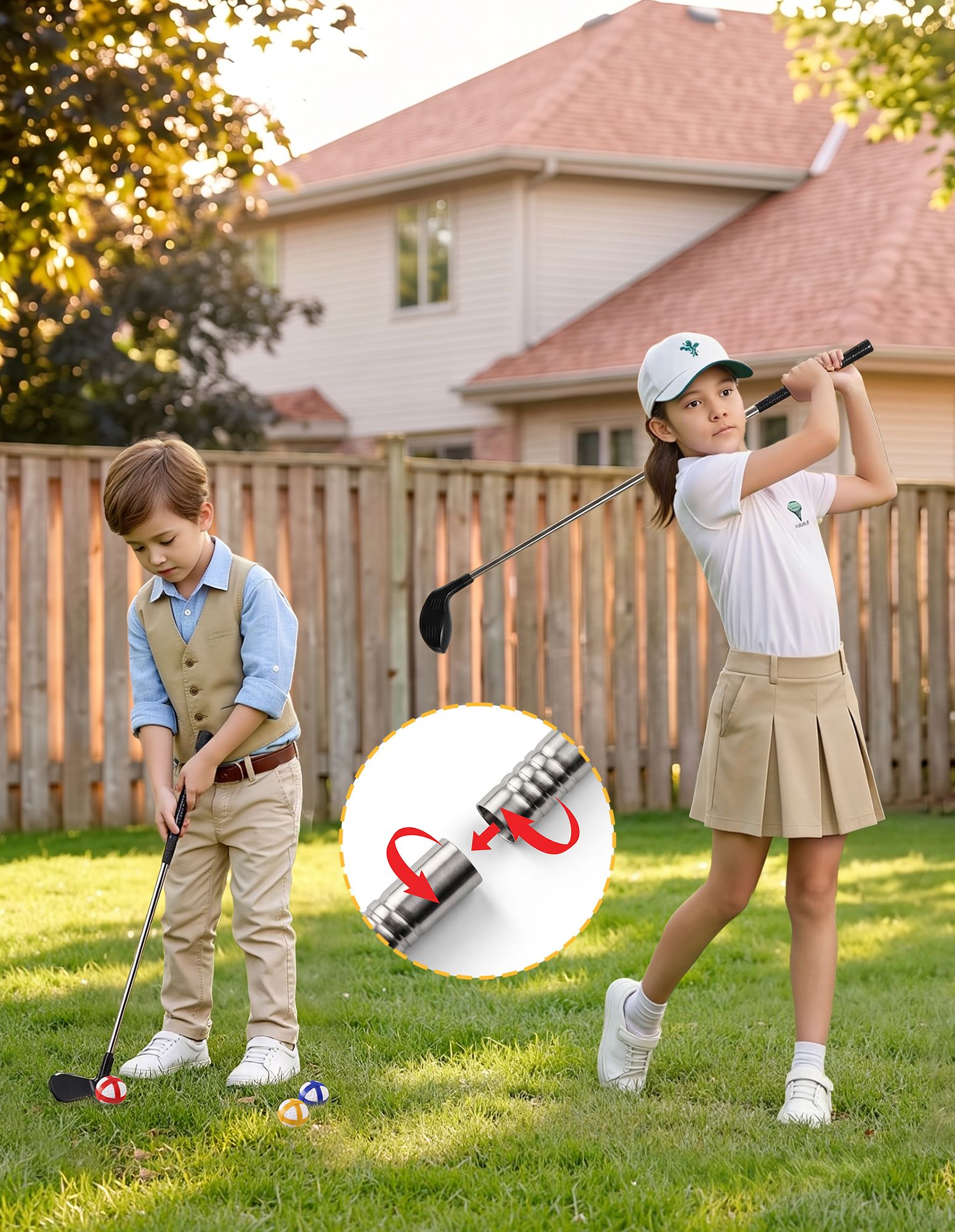 Keezi Kids Golf Chipping Game Set with Stand, 24 Sticky Balls, Adjustable Club & 2 Hitting Mats for Indoor Outdoor Ages 3-12 Play Awezingly
