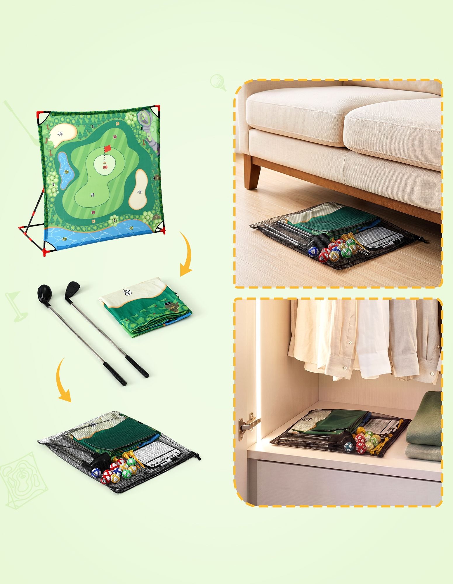 Keezi Kids Golf Chipping Game Set with Stand, 24 Sticky Balls, Adjustable Club & 2 Hitting Mats for Indoor Outdoor Ages 3-12 Play Awezingly