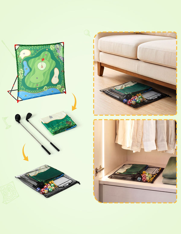 Keezi Kids Golf Chipping Game Set with Stand, 24 Sticky Balls, Adjustable Club & 2 Hitting Mats for Indoor Outdoor Ages 3-12 Play Awezingly