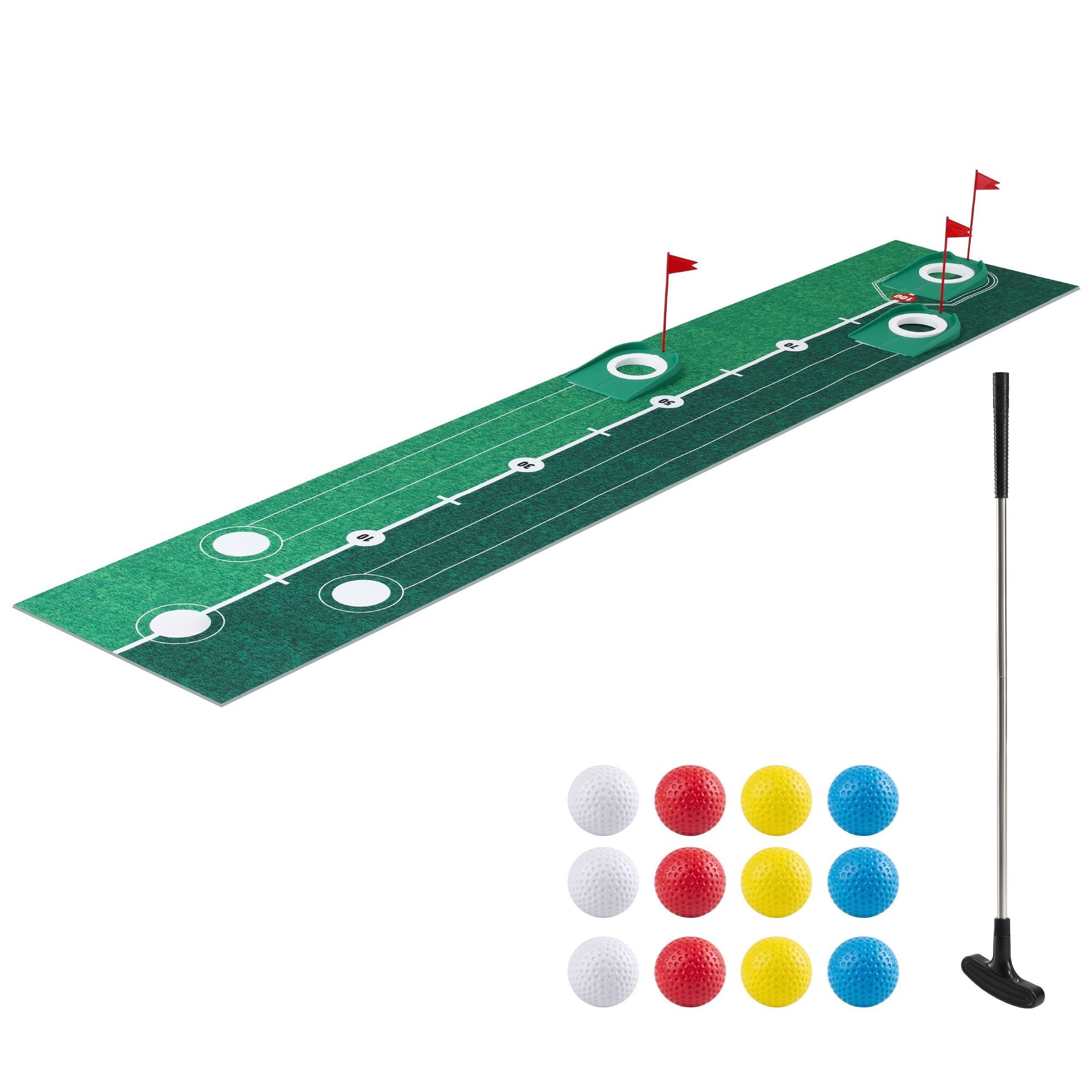 Keezi Kids Golf Putting Game Set with Golf Club, Putting Mat, 12 Balls, 3 Target Holes, Indoor Outdoor Mini Golf Toy for Ages 3-8 Awezingly